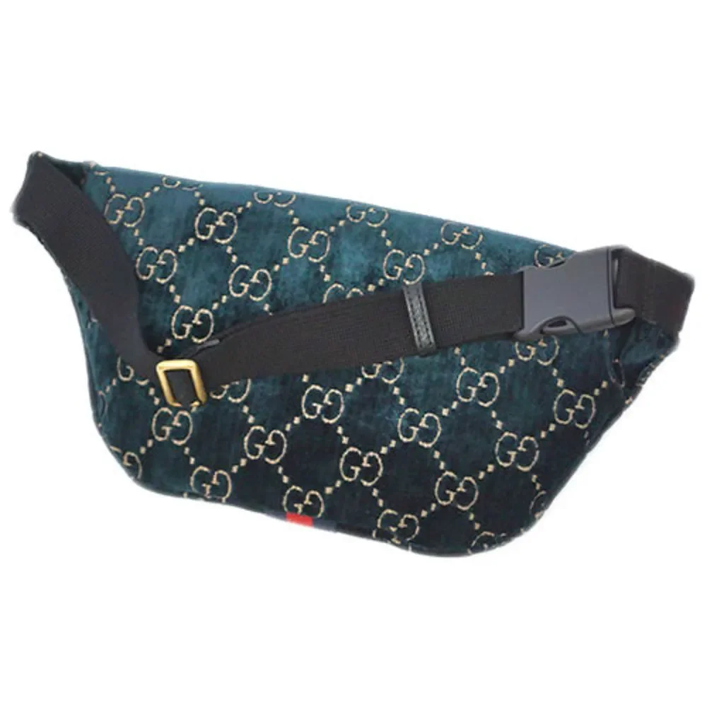 Gucci Waist Bag Diagonal GG Pattern GG Marmont Webbing Velvet Leather Navy - Picture 3 of 7